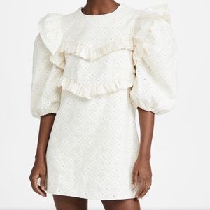 En Saison off-white Sophie eyelet embroidered denim mini dress